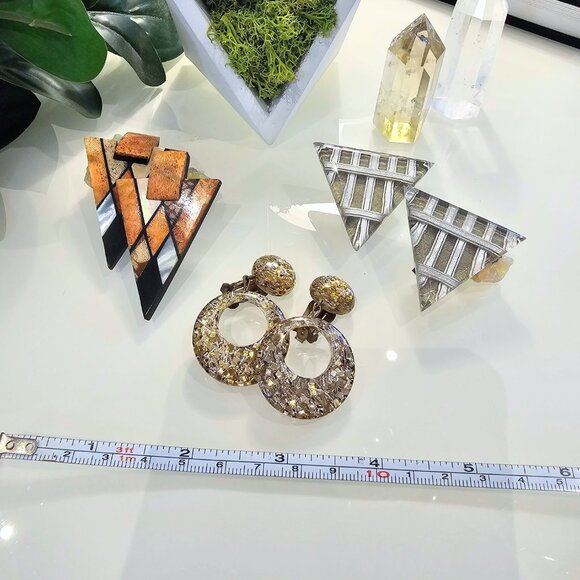 Vintage Lot of 80s/90s Geometric Clip-on Earrings - Picture 11 of 12